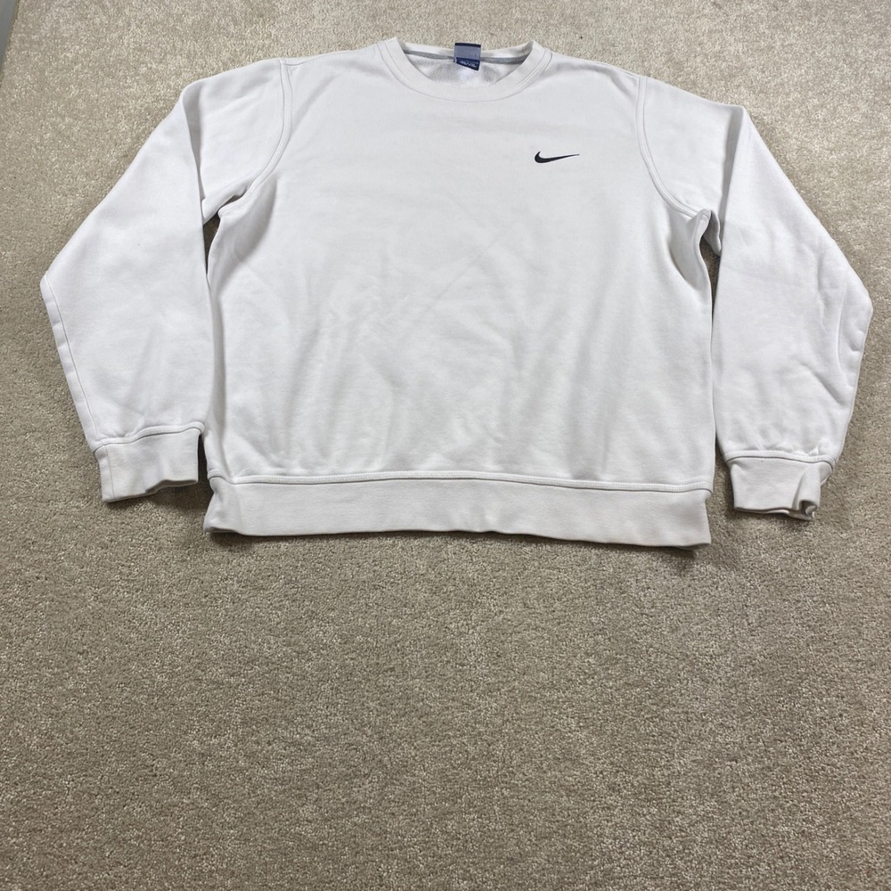 Nike Sweatshirt Mens Large White Embroidered Swoosh Crewneck Pullover 611467-100